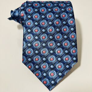 Faberge Blue Glossy Silk Luxury Tie w Red Gemstone Design 59.5x3.5” NEW N.00257